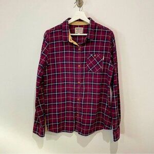 Burton Durable Goods Plaid Flannel long Sleeve Button Down Womens Size L Burgund